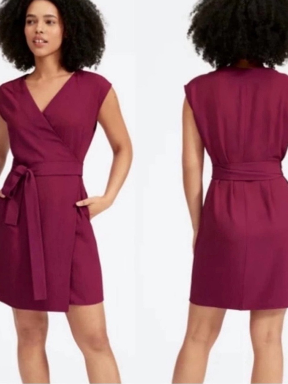 Everlane The Japanese GoWeave Sleeveless Wrap Dress Magenta Berry size 10